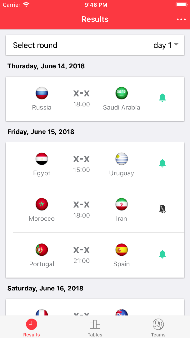 World Cup 2018 App Schedule